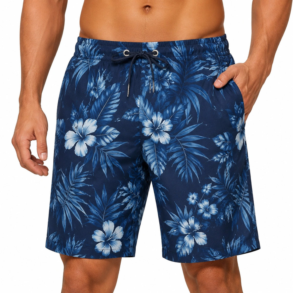 Bañador para hombre talla M azul marino con estampado floral y cordón ajustable