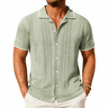 Camisa de punto para hombre talla L verde salvia de manga corta calada