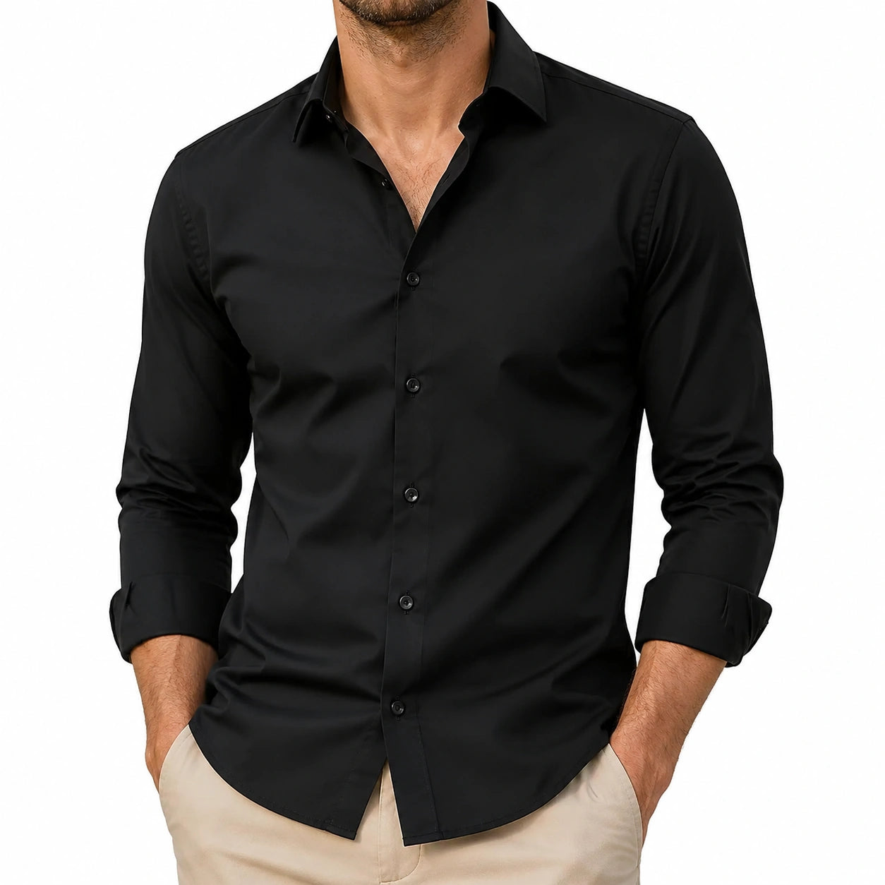 Camisa de hombre talla M negra de manga larga con cuello clásico