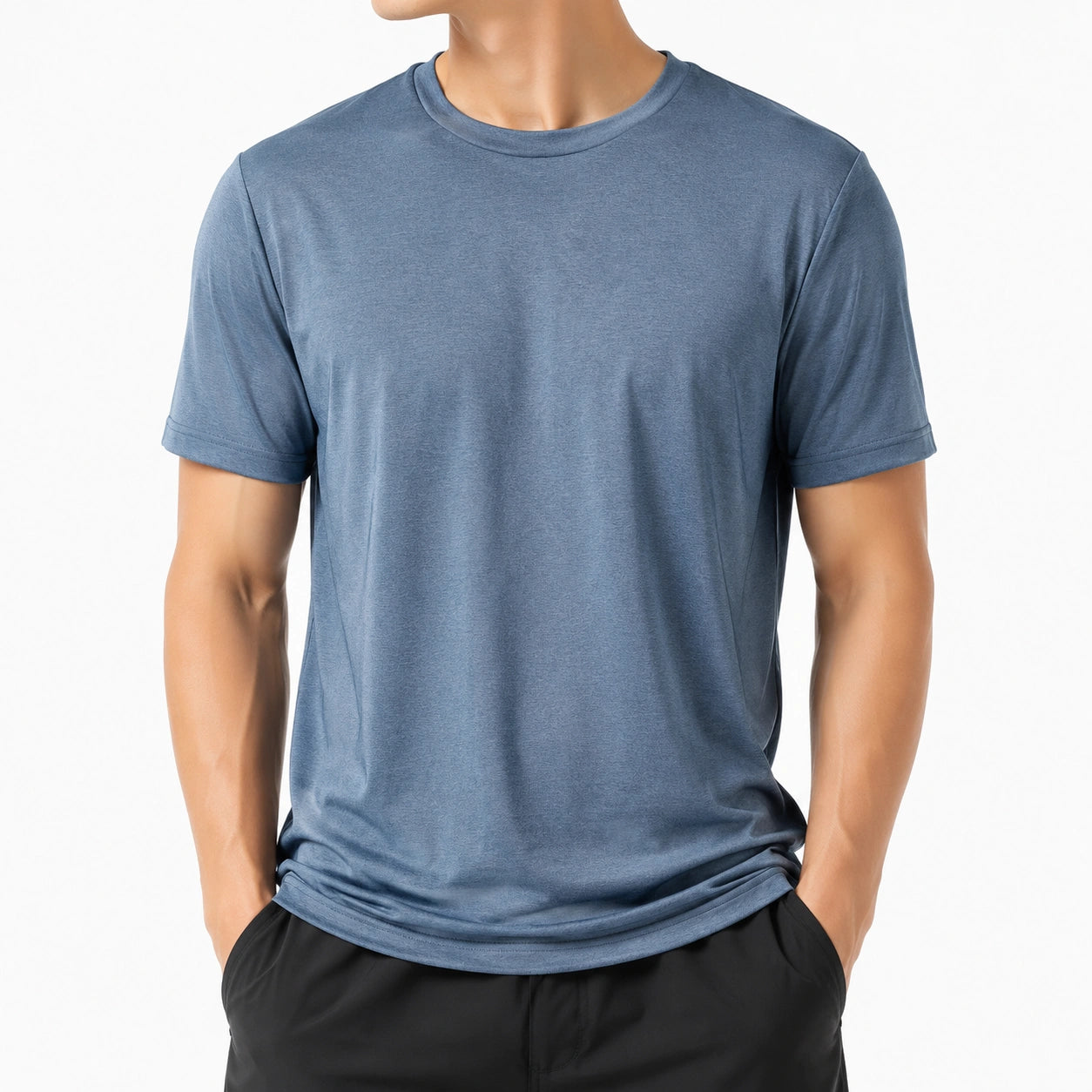 Camiseta para hombre talla L de tejido de punto azul grisáceo - manga corta cuello redondo