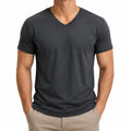 Camiseta de hombre talla M de punto gris oscuro - cuello en V de manga corta