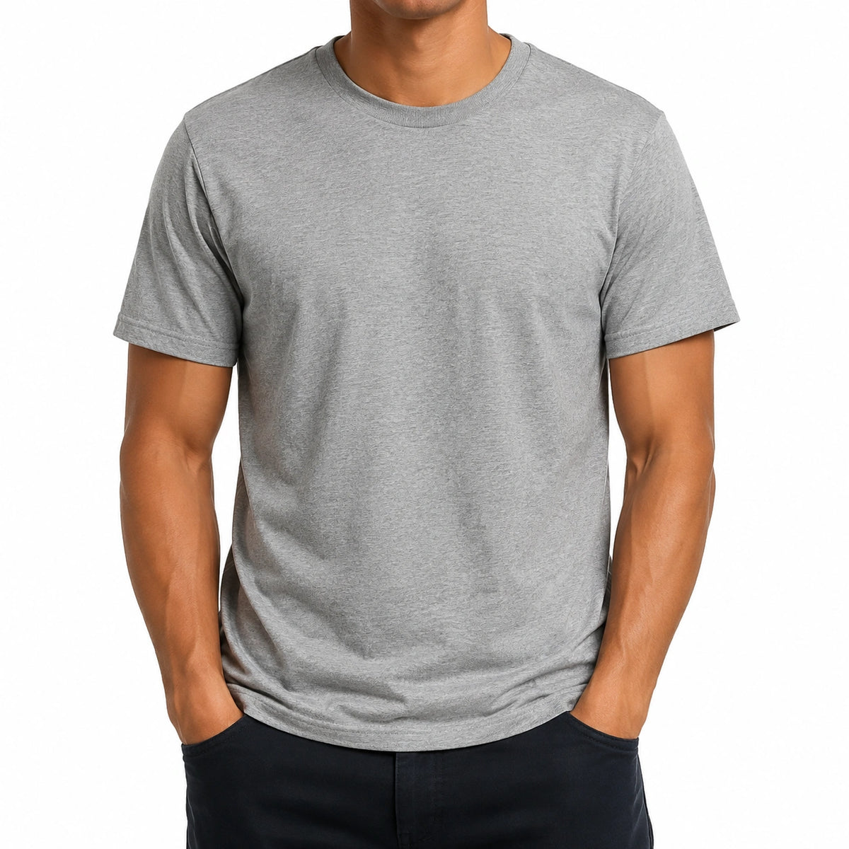Camiseta de algodón gris talla M de manga corta y cuello redondo