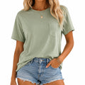 Camiseta de mujer talla S de punto verde salvia con bolsillo estilo casual