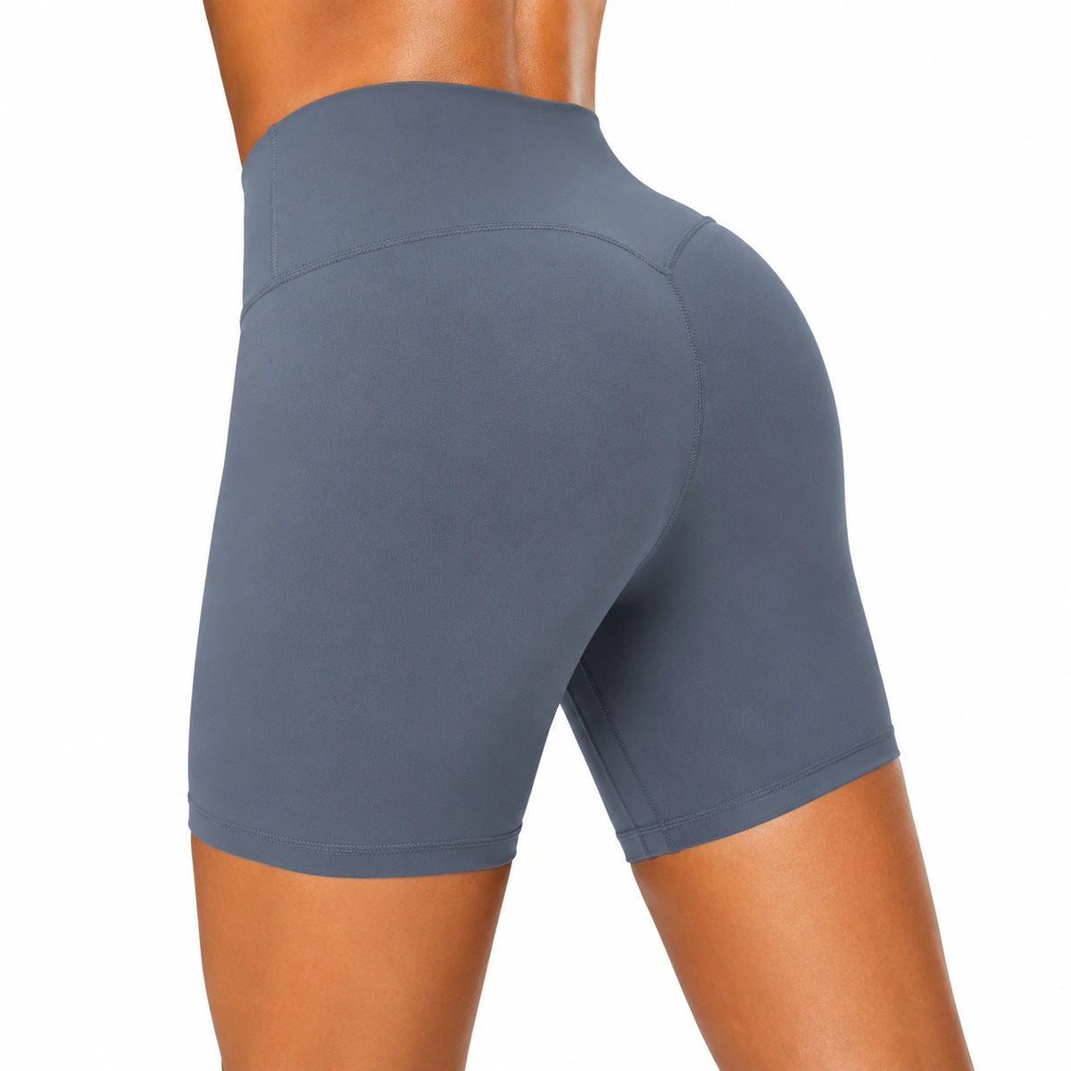 Pantalón corto ciclista M de tejido elástico azul grisáceo - cintura alta deportivo