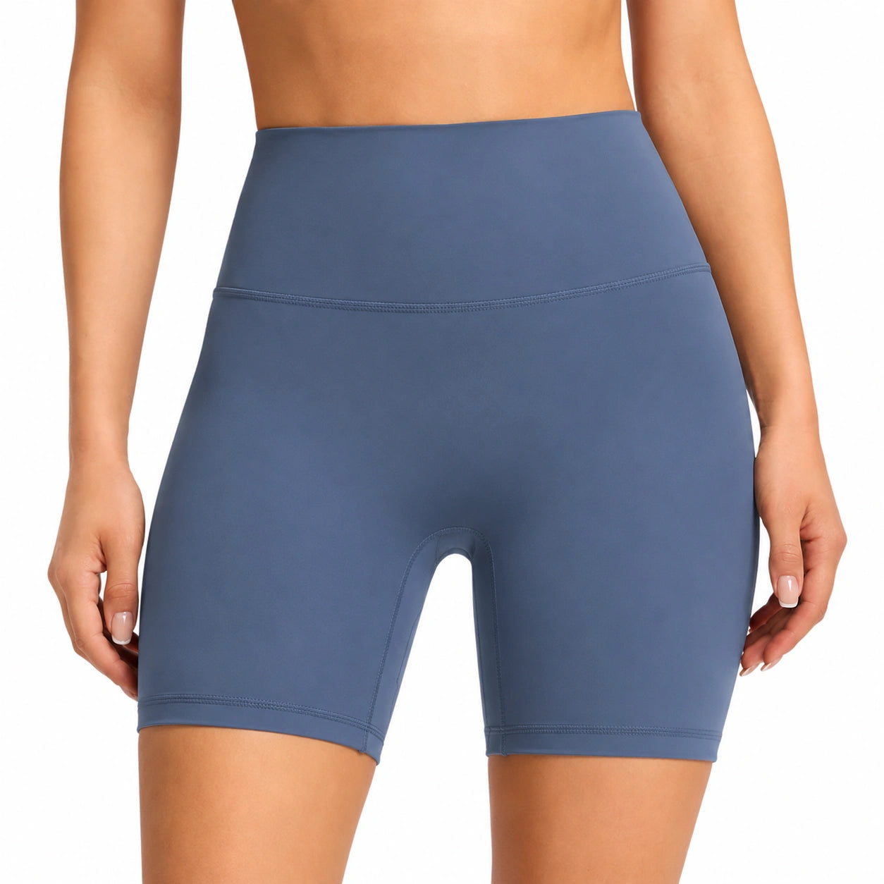 Pantalón corto ciclista S de tejido elástico azul de tiro alto para entrenamiento