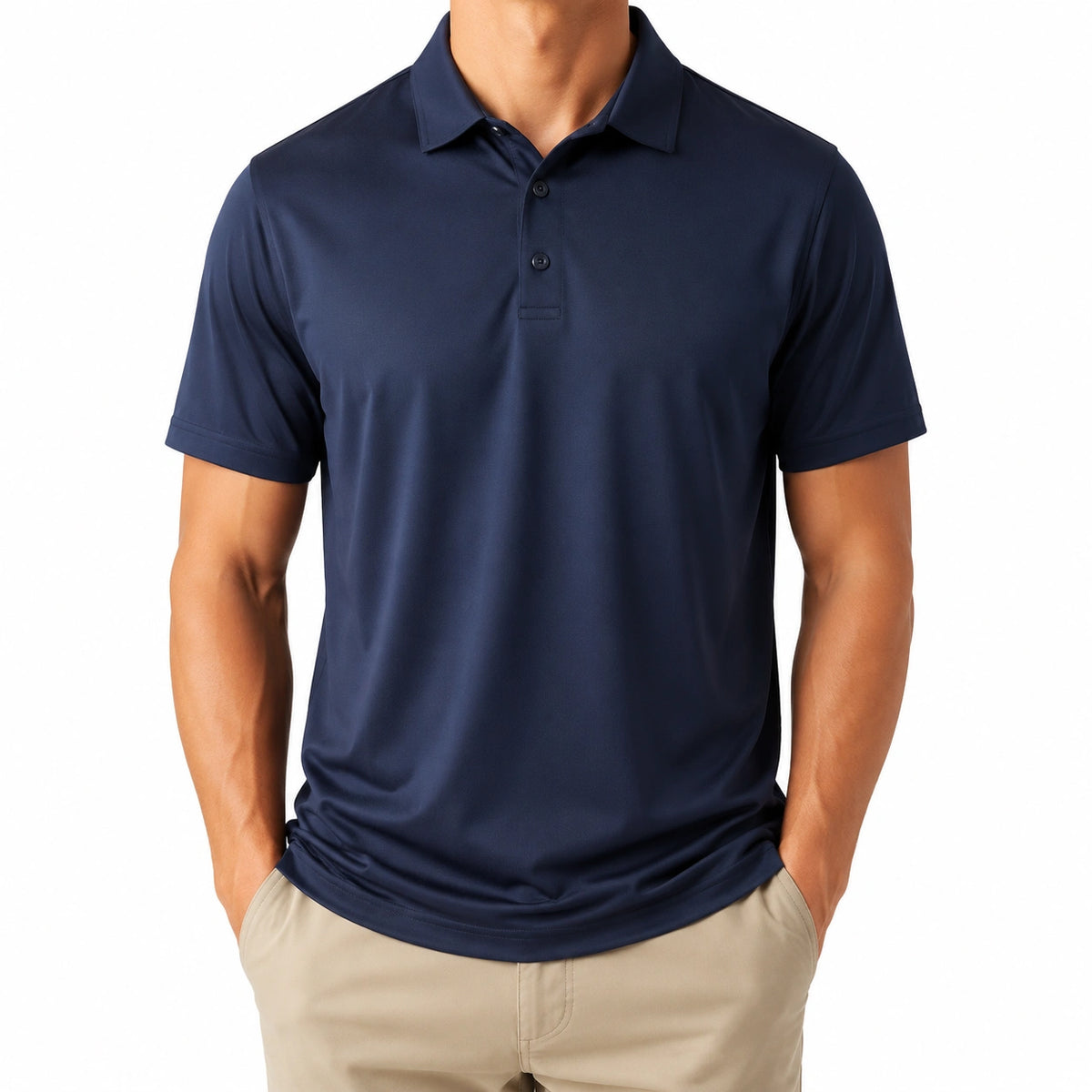 Polo de hombre talla M azul marino de tejido sintético con manga corta y cuello clásico