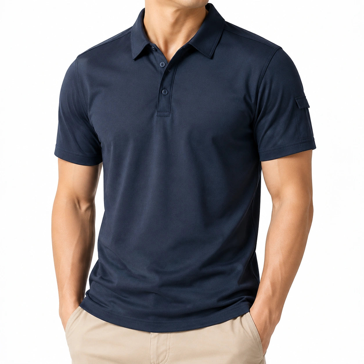 Polo de hombre talla L azul marino de punto manga corta con bolsillo en manga