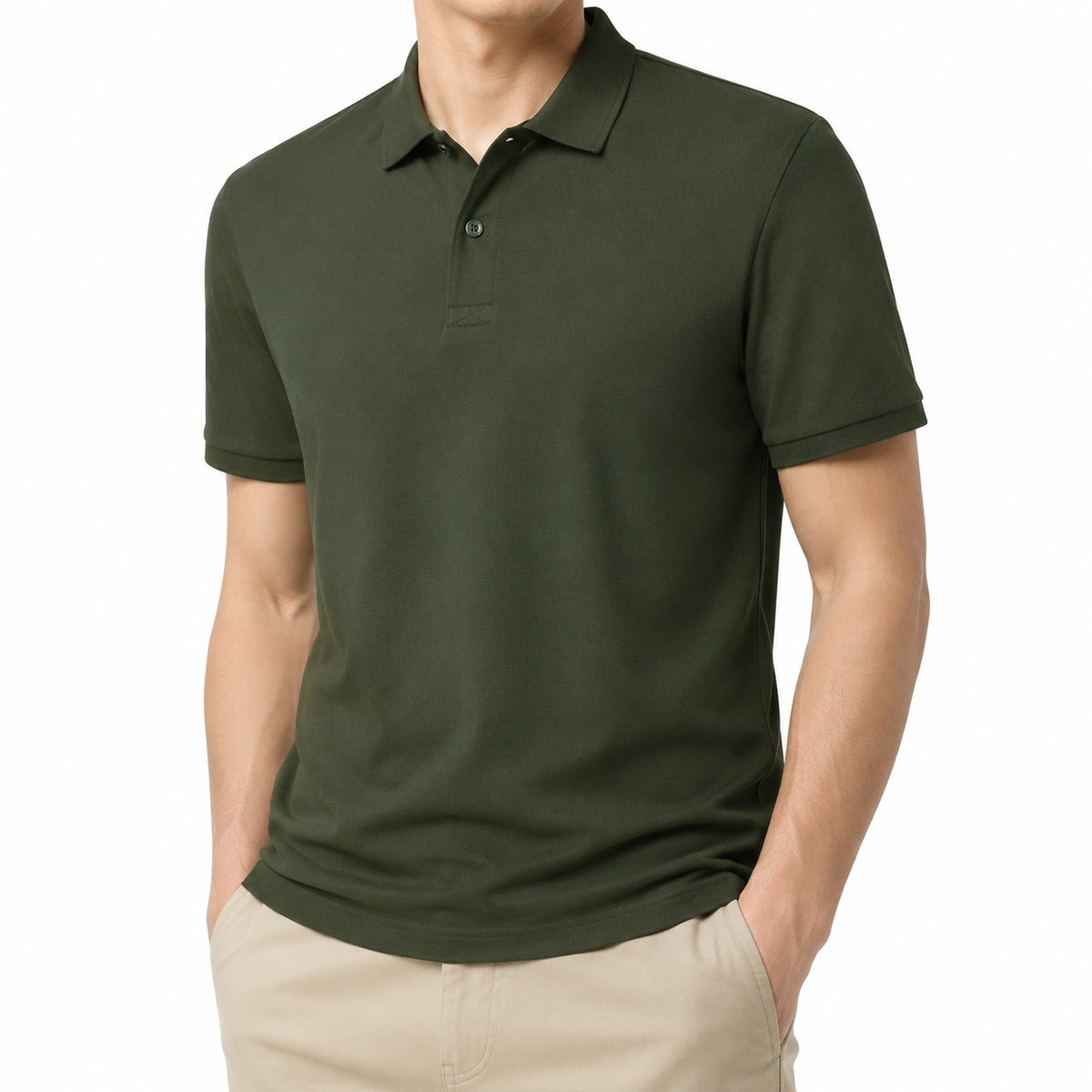 Polo de hombre talla M verde oscuro de manga corta en tejido piqué clásico