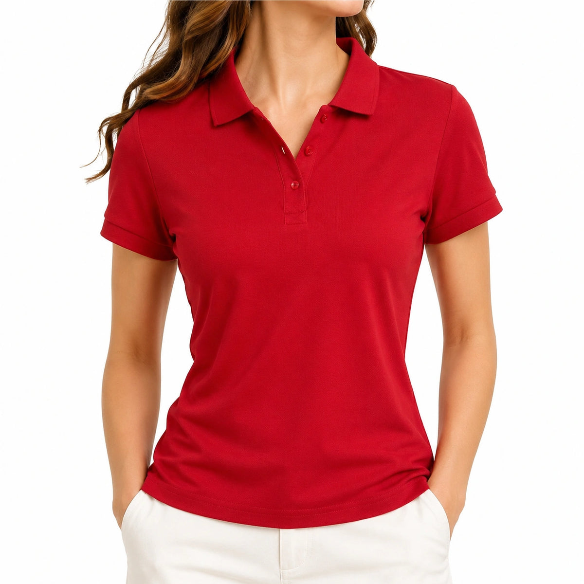 Polo de mujer talla M rojo de punto manga corta estilo casual